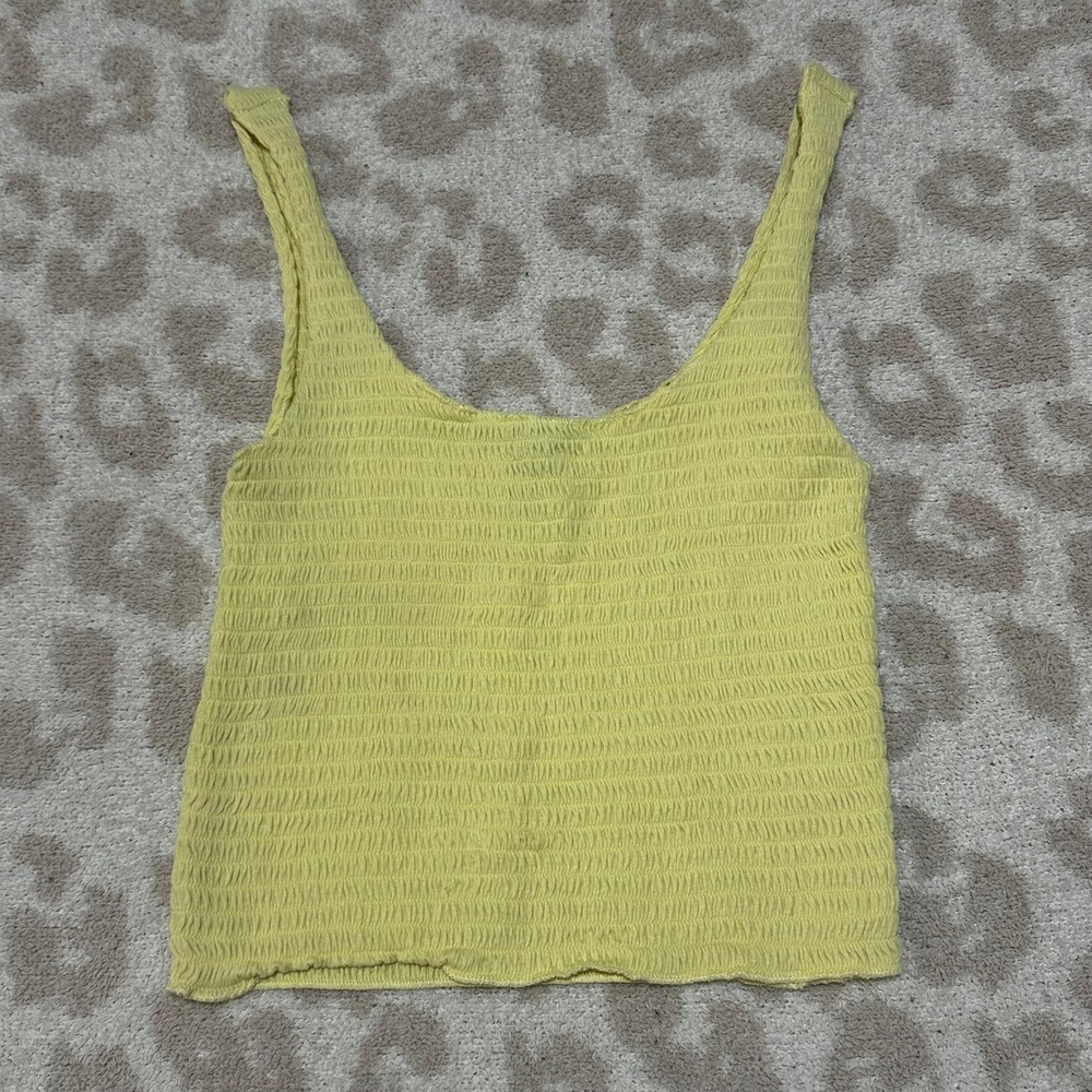Forever 21 Smocked Tank Top Yellow Scoop Neck Crop Small